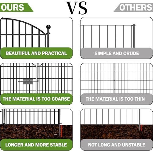 QLOFEI 10 Panels Garden Fences Animal Barrier Fencing - 32in(H) x24ft(L) with Lock - Metal Panel Border with Rustproof Coating - Decorative Cloture Jardin Dog Fence Outdoor for Yard, Flowers, Patio