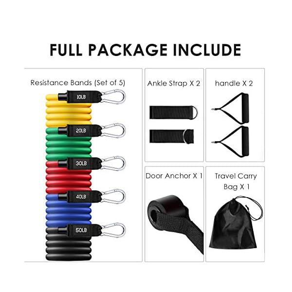 CLEEBORG Resistance Bands Set, Pull Rope Set Exercise Bands Set Men Home Workouts with Fitness Tubes, Foam Handles, Resistance Bands Exercise Elastic Pull Ropes for Indoor Strength Training(150LB)