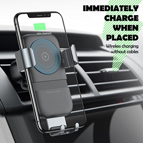 Humixx Fast Wireless Car Charger, Air Vent Phone Holder 2 in 1 Auto Lock Gravity Car Mount Qi Wireless Charging Holder for Samsung S9/S9+/S8/S8+ iPhone X
