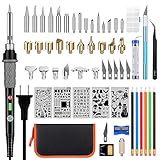 GEYOTAR Wood Burning Kit,Professional Pyrography Pen Set,60W Temperature Adjustable Soldering Iron with Switch,Wood Embossing/Carving/Soldering Tips,5 Stencil,6 Pencils,Solder Wire,Stand (Black)