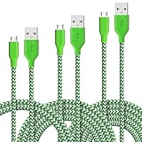 Fasgear Micro USB Cables, 3 Pack-3ft,6ft,10ft Quick Charge USB 2.0 to Micro USB Charger Braided Compatible for Galaxy S7 Edge S6 S5, HTC, LG, Android Smartphone, Xbox, Fire Kindle and More (Green)
