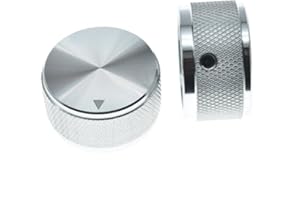KAISH 2-Pack 1-3/16"(30mm) Diam. Aluminium Potentiometer Knobs 1/4" Universal Metal Pot Knobs with Indicator and Set Screw for AMP Amplifier/Power Amplifier/Preamps Silver with Knurl Design