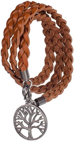 Tree of Life Braided Leather Wrist Wrap Bracelet (Brown)