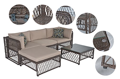 Outdoor Patio Furniture Rattan Sofa PE Wicker Sectional Sofa Set Beige Brown (5 pcs)