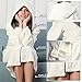 KEMUSI Hooded Cream Herringbone Women's Soft Spa Long Kimono Bathrobe,Comfy Full Length Warm Nightdress M