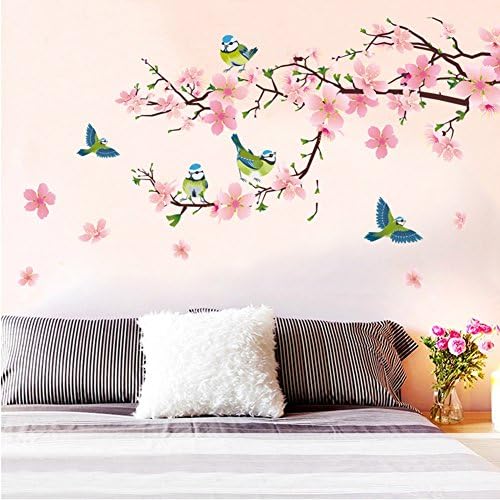 Amao Pink Plum Blossom Lotus Flowers Removable Wall Sticker for Bedroom Living room Home Decor Best Gift