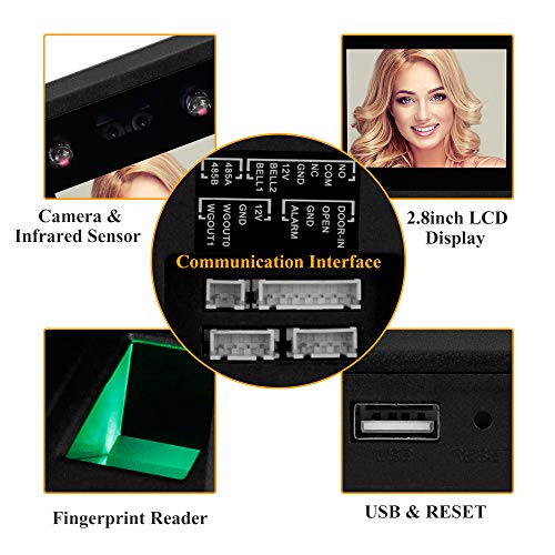 LIBO New Face Fingerprint Password Attendance Machine 2.8 inch Employee Checking-in Payroll Recorder DC 12V Facial Recognition Time Attendance Clock USB U-Disk Support 10 Language