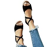 Athlefit Womens Platform Sandals Flat Strap