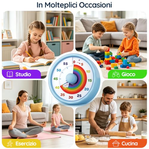 SIMQELLI Visual Timer for Kids, 60 Minutes Countdown Silent Timer with Rainbow, Time Management for Kitchen, Classroom, Study and School (Blue) | Timer Visivo Ideale per Bambini, Perfetto per Scuola, Studio, Cucina e Attività Familiari, Silenzioso Timer con Arcobaleno