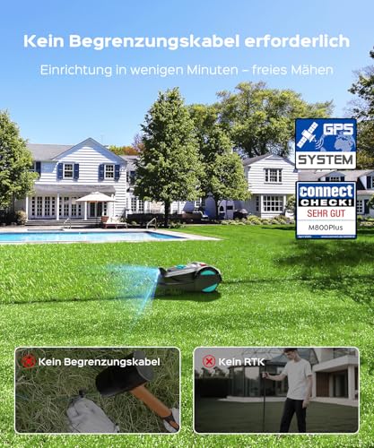 YARDCARE M800Plus Robotic Lawnmower without Boundary Cable up to 800 m², U-shaped Cutting, GPS Positioning + AI Vision Lawn Mower Robot, App Control, 150 Obstacle Avoidance (Black and Blue)