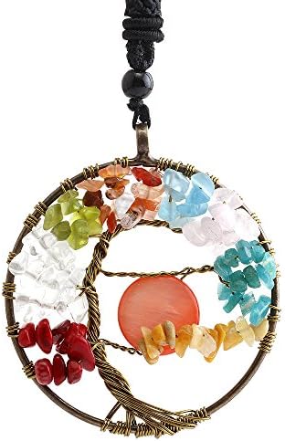 Tree of life pendant Amethyst Rose Crystal Necklace Gemstone Chakra Jewelry Holiday Gifts for Your Loved, Girls, Mothers, Sisters (0202 Sunset/Multi-color)