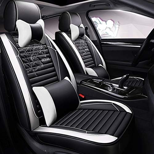 シートクッション 車用 カーシートカバー 5シート防水シートカバーユニバーサルセットの車のフルレザークッションプロテクター互換性のあるエアバッグ シートカバー Color Black White
