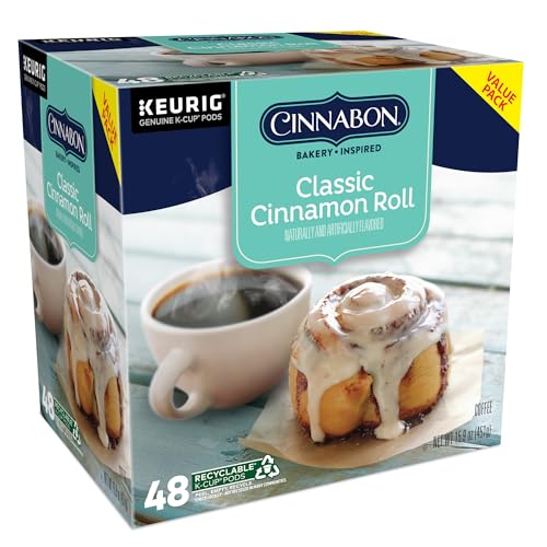 CINNABON CLASSIC CINNAMON ROLL KEURIG SINGLE-SERVE K-CUP PODS, LIGHT ROAST COFFEE, 48 COUNT