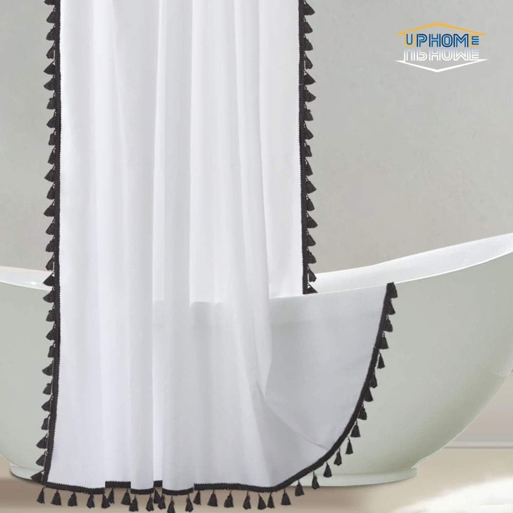Amazon Com Uphome Tassel Shower Curtain White Fabric Shower