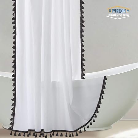 Amazon Com Uphome Tassel Shower Curtain White Fabric Shower