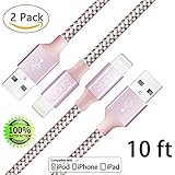 iPhone Cable,Lightning to USB Cable 2Pack 10FT Nylon Braided Cord to USB Charging Charger for iPhone 7/7 Plus/6S/6S Plus,SE/5S/5,iPad,iPod Nano 7 (Rose Gold,10FT)