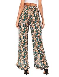 dama de Verano de la Moda de la Pierna Ancha con Volantes Elástico de Cintura Alta Boho Hippie Palazzo Pantalones