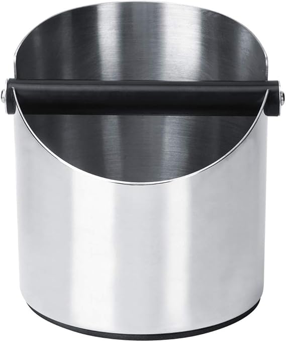 Recipiente de pó de café redondo espesso, balde de grãos de café de aço inoxidável, recipiente de café durável (158 x 140 mm) (prata)
