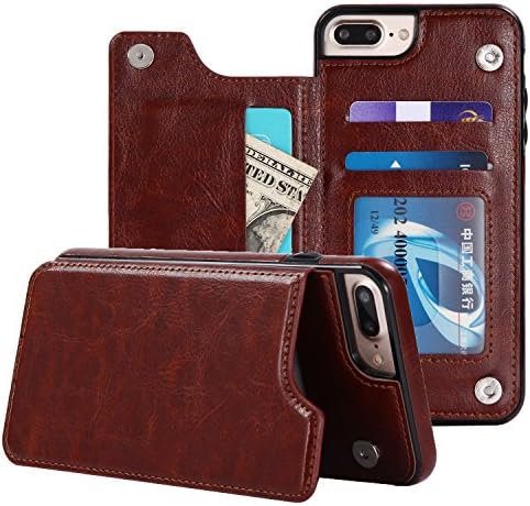 iPhone 8 Plus Case,iPhone 7 Plus Case, Small Knife Slim Fit Premium Leather iPhone 8/7 Plus Wallet Case Card Slots Shockproof Folio Flip Protective Defender Cover for iPhone 8/7 Plus (Shiny Brown)