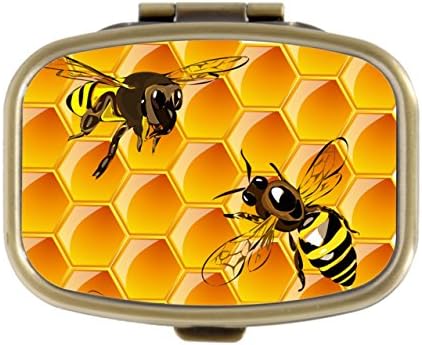 Cecillia Bee Sitting On Honeycomb With Honey Decorative Boxes Bronze Rectangular Pill Box Medicine Tablet Holder Wallet Organizer Case for Pocket or Purse