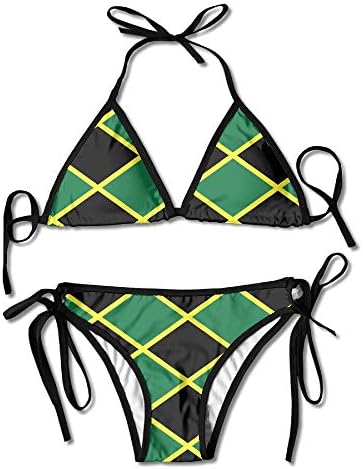 Jamaican Flag Stripe Caribbean Island Juniors Sexy Thong Soft Padded Bikini Set Two Piece Swimsuits