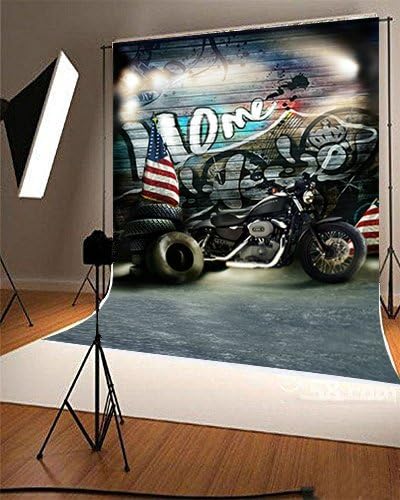 5x6.5ft Digital Black Backdrop Motorcycle Graffiti Wall Photography Backdrops For Children Photo Background LK2452