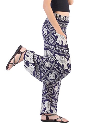 image for CandyHusky Elastic Waist Peacock Print Loose Baggy Hippie Boho Yoga Ha