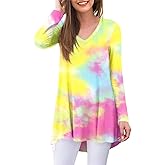 POPYOUNG Women's Long Sleeve Tunic Tops Fall Shirts to Wear with Leggings Loose Fit Dressy V-Neck Blouse M-5XL