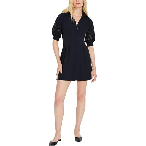 Club Monaco Women's Embroidered Balloon Sleeve Dress, Black, 14 : Clothing, Shoes & Jewelry