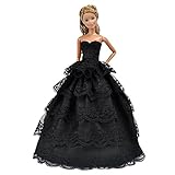 E-TING Beautiful Lace Handmade Doll Clothes Evening Dress Princess Gown Party Outfit for Barbie Doll ( Black )