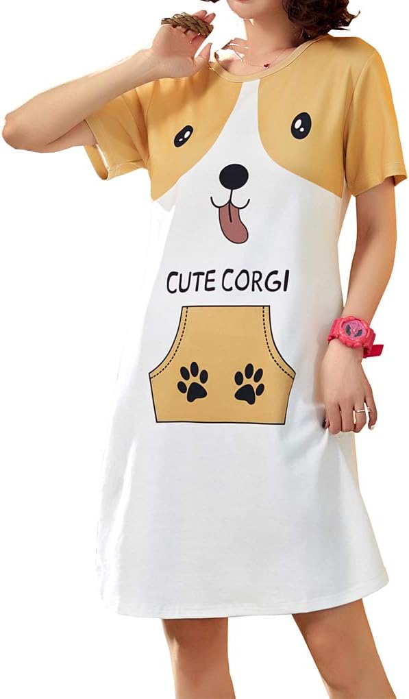 Big Girls' Short Sleeve Nightgown Lovely Cats Lazy Day Printed Sleep Dress PJS