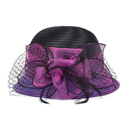 Original One Women's Cloche Bowler Hats KDC1721 For Kentucky Derby Day, Church, Wedding, Tea Party, Ascots (Purple/Black)