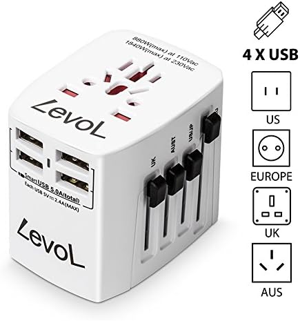 Travel Adapter Power Converter Plug with 4 USB Ports Smart Fast Charging International Travel Power Converter 230v to 110v for Europe, France,UK, Germany, Great for IPhone,Power Bank ,Laptops, iPad.