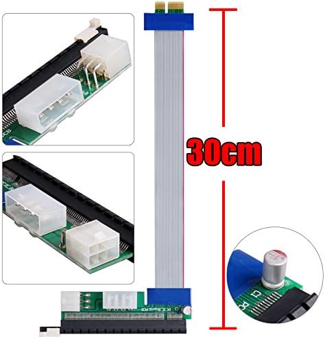 PCI-E Extention Cable Express Riser Card Adapter Flex Ribbon 1X To 16X Power Supply (9.9 inch)