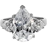 Pear Teardrop Crystal CZ Engagement Ring, Stainless Steel, Round Side Accents, Size 6