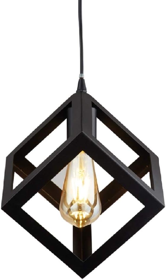 Britalia 471095 Dunkeld Matt Black Vintage Geometric Cuboid Square Pendant Light | 26cm Diameter | 1 x E27 ES Lamp Bulb Required (Not Included)