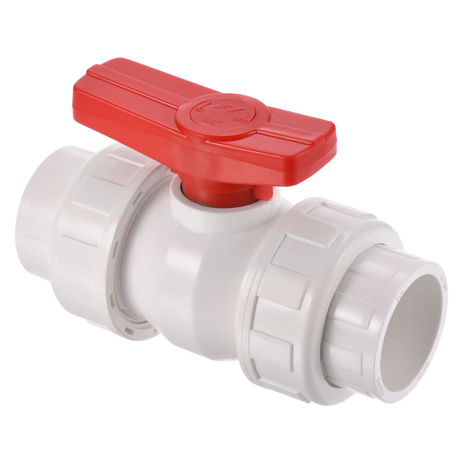 PATIKIL 40mm ID Double Union Ball Valve, 1 Pack PVC Socket Type Shut-off Valve Switch for Water Flow Control, White