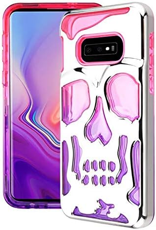 Phonelicious Compatible with Samsung Galaxy S10 Plus Case Skull Series Dual Layer [Shockproof] Hybrid Hard Phone Cover Compatible with S10+ (Silver/Pink)