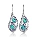 Sterling Silver Teardrop Earrings with Two Created Blue Fire Opal Elegant Free Form Unique Artisan Design