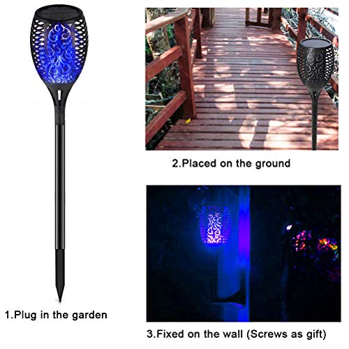 Solar Lights,Waterproof Flickering Flames Torches Lights Outdoor Solar Light Landscape Decoration Lighting Dusk to Dawn Auto On/Off Security Torch Light 4 Packs (4 Pack, Blue) - Thumbnail 3