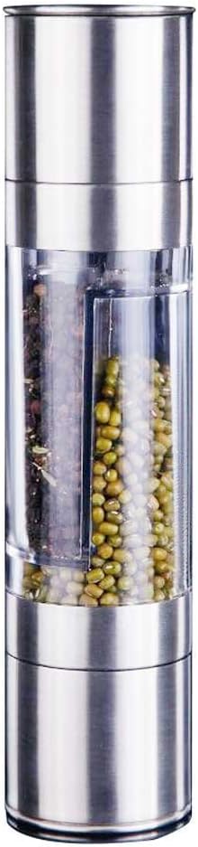 2-IN-1 Stainless Double-ended Manual Salt & Pepper Shakers/Mills/Grinder, With Long Lasting Ceramic Grinding Mechanism, Silver