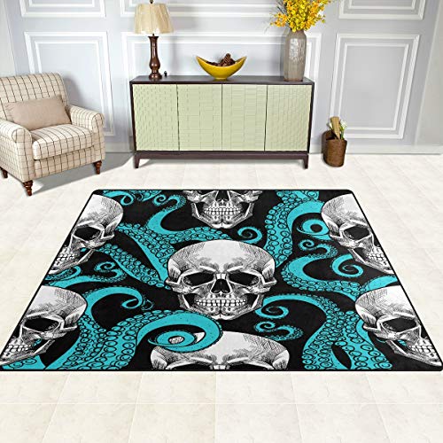 ALAZA-Blue-Octopus-Kraken-Sugar-Skull-Area-Rug-Rugs-for-Living-Room-Bedroom-7-x-5 ALAZA Blue Octopus Kraken Sugar Skull Area Rug Rugs for Living Room Bedroom 7' x 5'