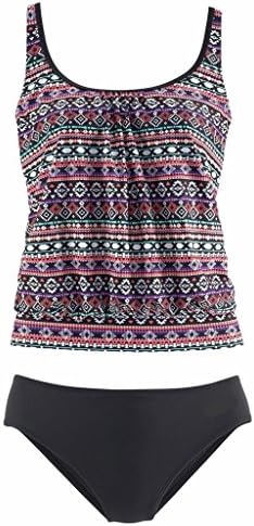 AHOOME Women Two Piece Swimwear Sporty Tankini Set Printed Floral Casual Beachwear Swimming Costume