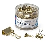 Officemate Binder Clips, Gold, Assorted Sizes, 30 Clips in Tub (31022)