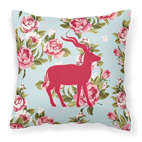Caroline's Treasures BB1121-RS-BU-PW1414 Deer Shabby Chic Blue Roses Canvas Fabric Decorative Pillow BB1121, 14Hx14W, Multicolor