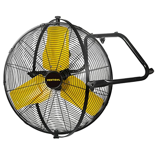 VENTISOL 24 Inch Industrial Floor Fan, 720° Tilting Heavy Duty Wall Mount Fan, 6937 CFM 3-Speed Metal Fans for Garage, Patio,Workshop,Warehouse
