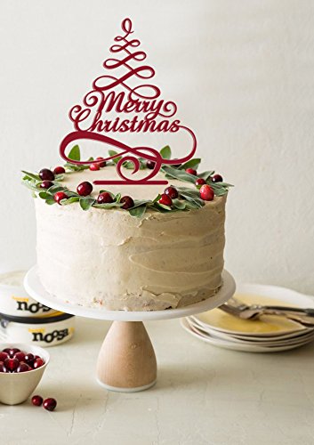 [USA-SALES] Merry Christmas Cake Topper Selection, Color Shiny Red or Mirror Gold, Christmas Cake Decorations, Christmas Party Decorations, by USA-SALES Seller (Shiny Red)