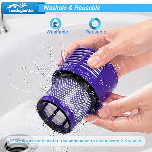Leadaybetter Vacuum Filter Replacement for Dyson V10 Cyclone Animal Absolute Motorhead Total Clean, SV12, SV27, Replaces Part No. 969082-01 (2 Pack Filters and 1 Clean Brush)