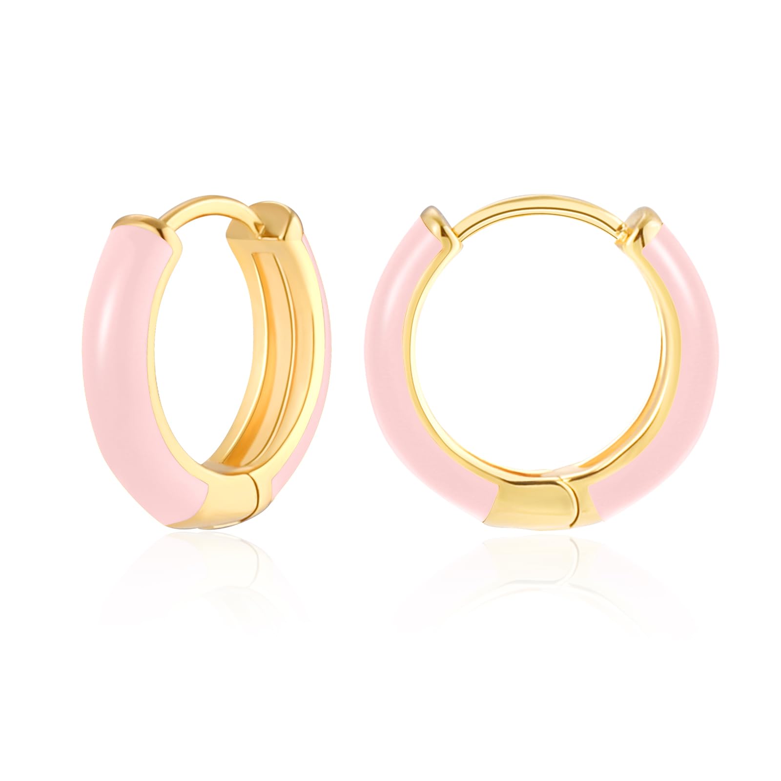 MESOVOR Small Gold Hoop Earrings for Women, 18K Gold Plated Lightweight Huggie Earrings | Enamel Hypoallergenic Earrings Gifts for Girls (Light Pink)
