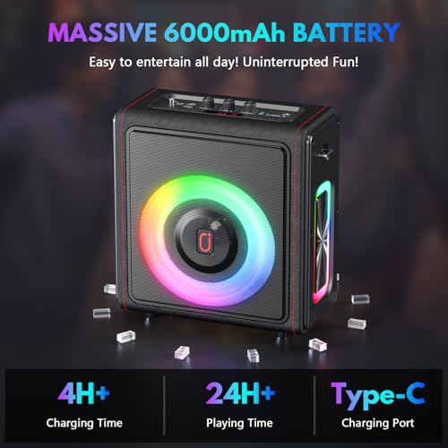 Karaoke Machine, Portable Bluetooth 5.3 Speaker with 2 Wireless Microphones for Adults, 200W Retro Leather PA System with Pitch Correction, Supports TV/TWS/TF Card/USB/AUX/Live (2MICS)